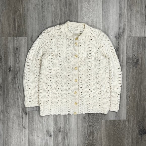 Vintage Cream Knitted Wool Button Up Women's Sweater - Picture 2 of 5